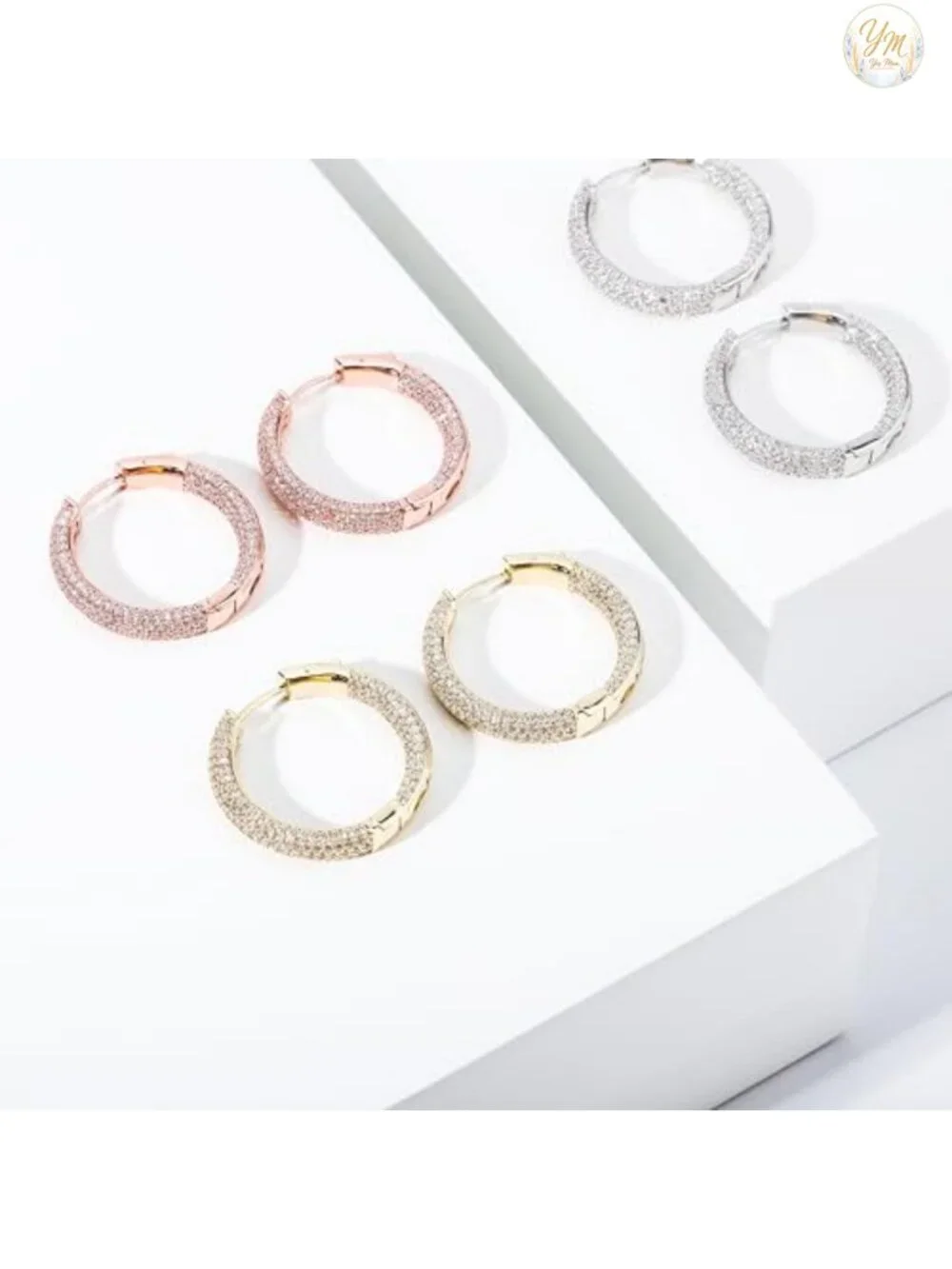 Iced Out Hoop Earrings 14K Gold Plated Huggie CZ Cartilage Cuff Hypoallergenic